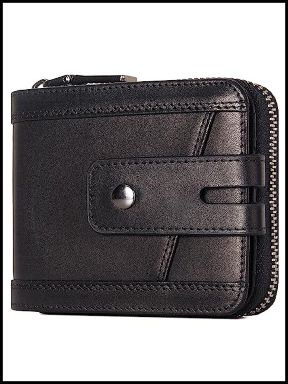 Genuine Leather Zipper Wallet RFID Blocking Bifold with Coin Pocket